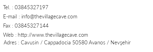 The Village Cave Hotel telefon numaralar, faks, e-mail, posta adresi ve iletiim bilgileri